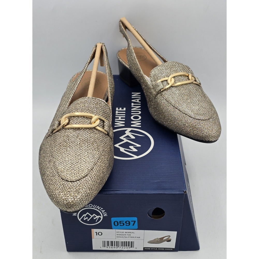 White Mountain Women's Boreal Slingback Heels. Color: Gold Glitter Sz 10 M - NIB